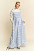 Davi & Dani Plaid Smocking Sleeveless Maxi Dress-0