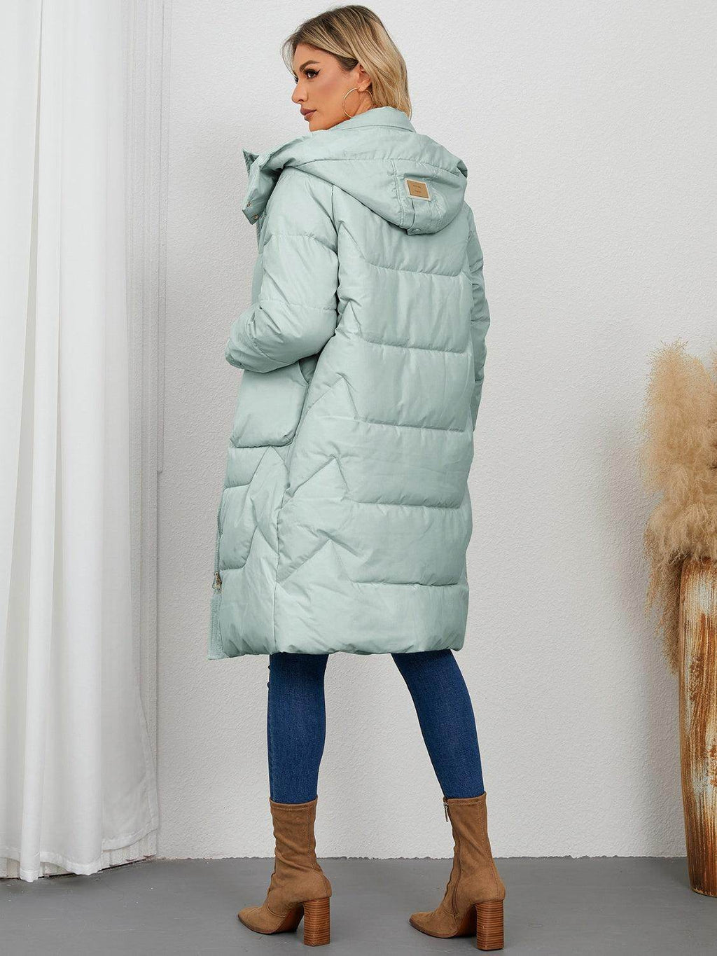 Long Sleeve Longline Hooded Winter Coat for Women-1