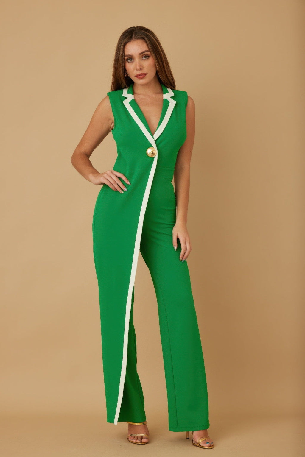 Single Golden Bell Button Jumpsuit-0