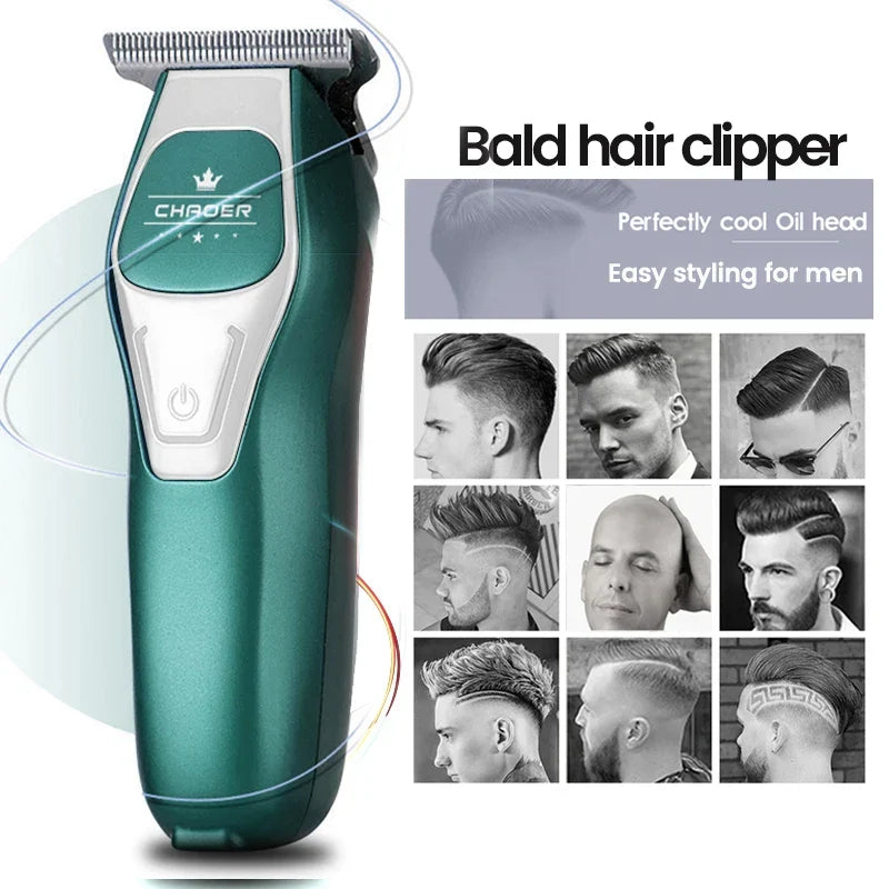 Professional Cordless Hair Clipper  T Blade 0mm Bald Trimmer Green-3