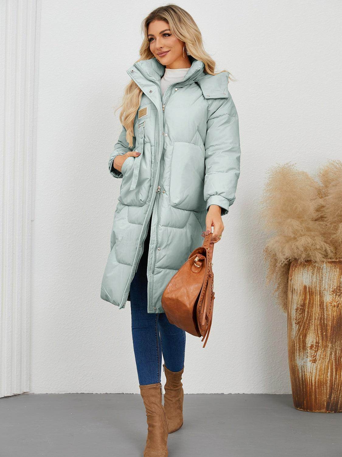 Long Sleeve Longline Hooded Winter Coat for Women-4