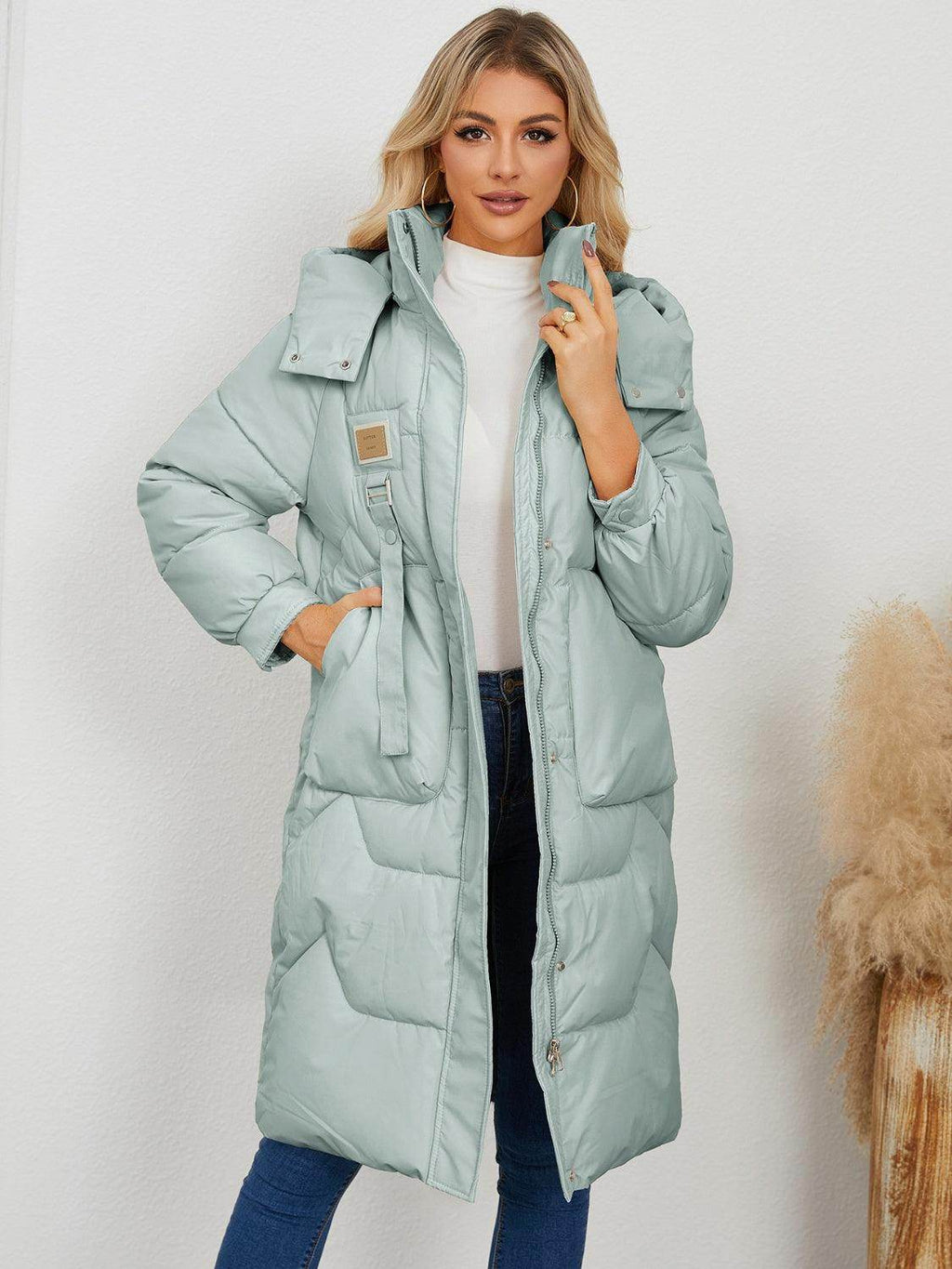 Long Sleeve Longline Hooded Winter Coat for Women-0
