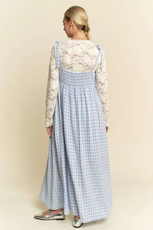 Davi & Dani Plaid Smocking Sleeveless Maxi Dress-2