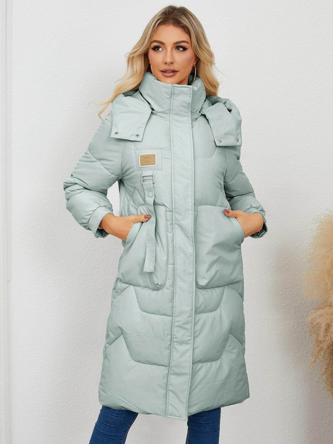 Long Sleeve Longline Hooded Winter Coat for Women-3