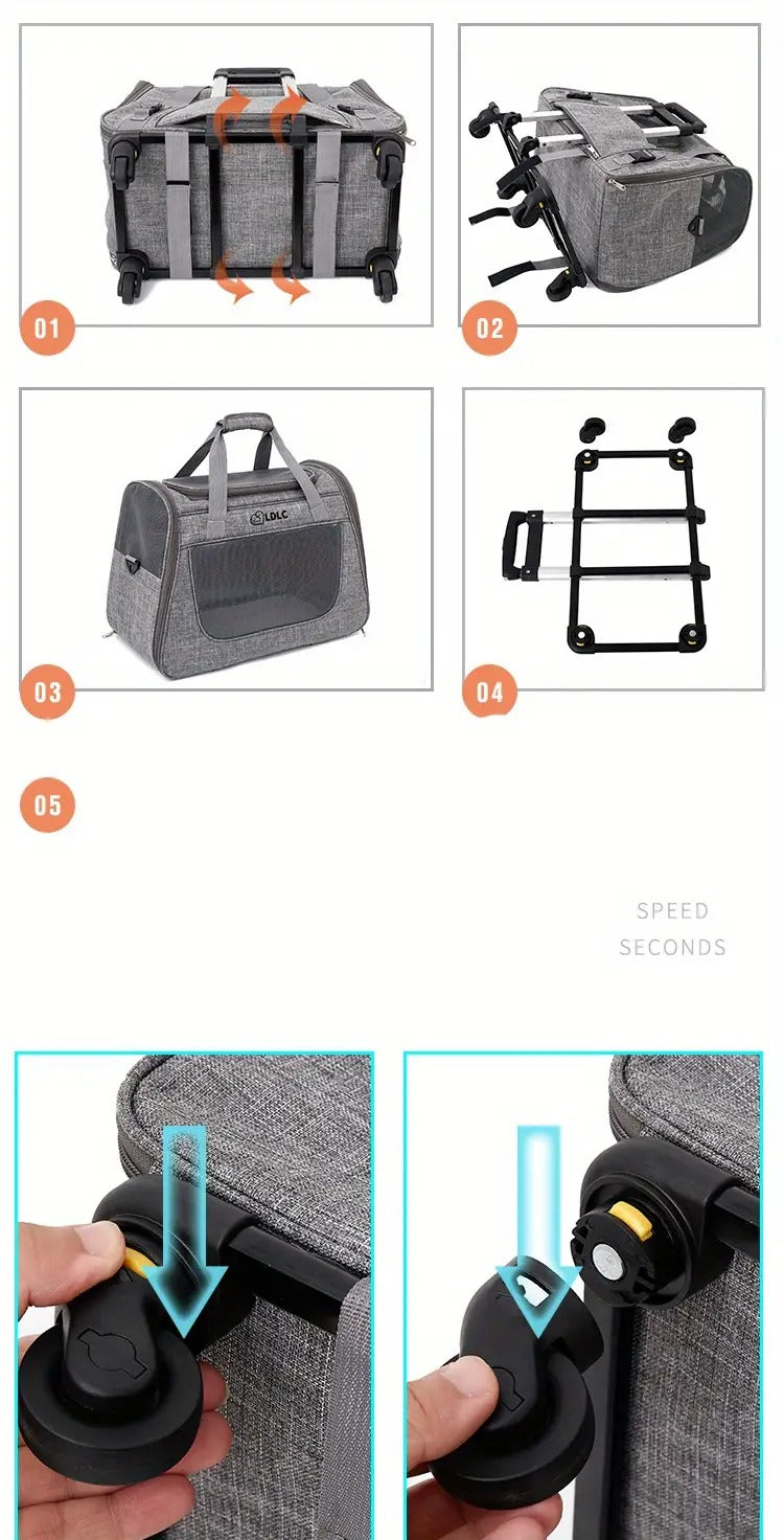 Pet Rolling Carrier with Detachable Wheels-3