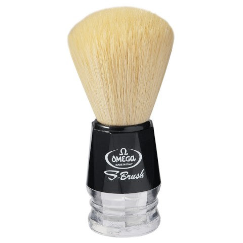 Omega S-Brush synthetic fiber shaving brush, black and trasparent plastic handle-0